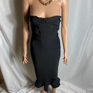 House of CB London Black Strapless Bandage Midi Dress M Bodycon